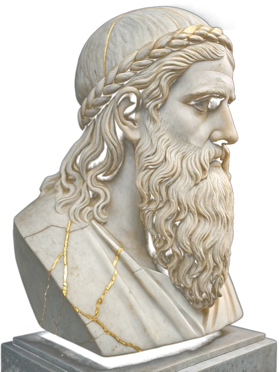 Marble bust of Odin, its cracks repaired with veins of gold